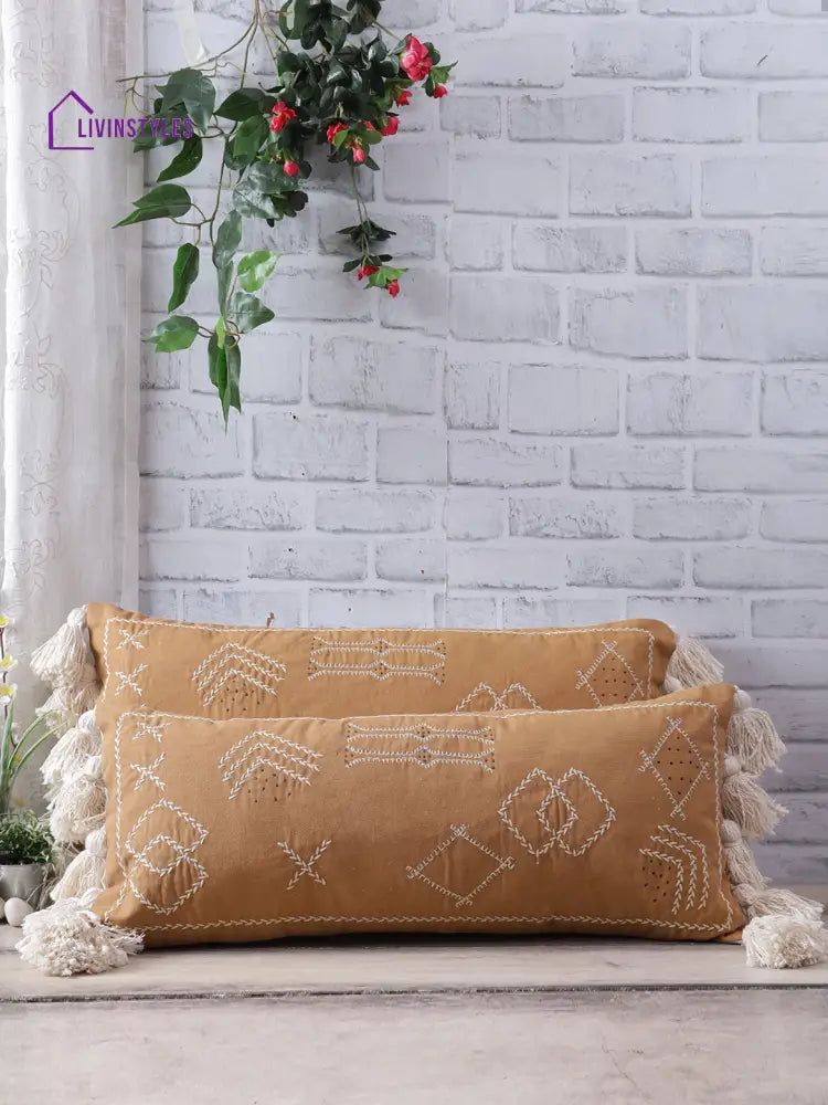 Eyda Embroidered Cotton Cushion Covers Set Of 2-12X28 Inch