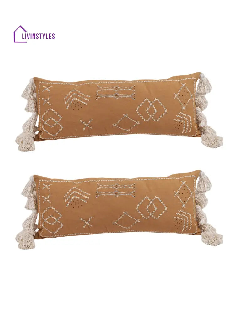 Eyda Embroidered Cotton Cushion Covers Set Of 2-12X28 Inch
