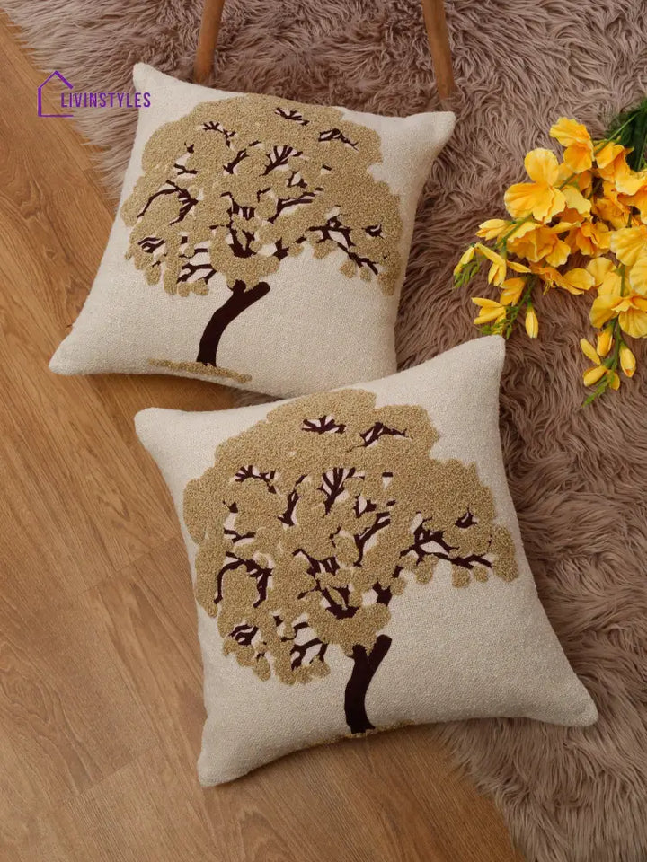 Eyda Embroidered Cotton Cushion Covers Set Of 2-18X18 Inch