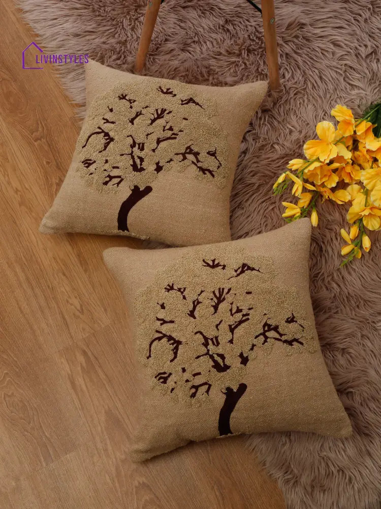 Eyda Embroidered Cotton Cushion Covers Set Of 2-18X18 Inch