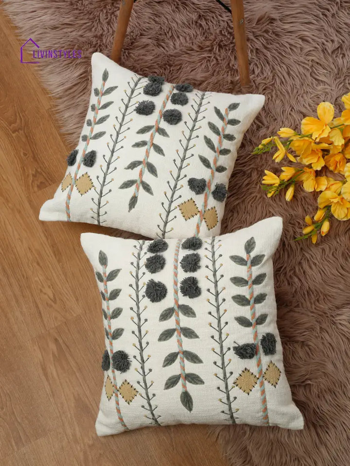 Eyda Embroidered Cotton Cushion Covers Set Of 2-18X18 Inch