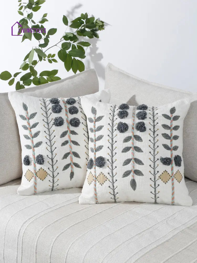 Eyda Embroidered Cotton Cushion Covers Set Of 2-18X18 Inch