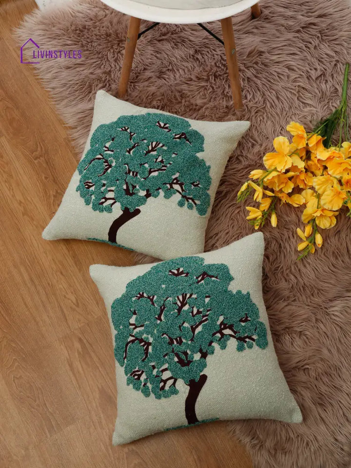 Eyda Embroidered Cotton Cushion Covers Set Of 2-18X18 Inch