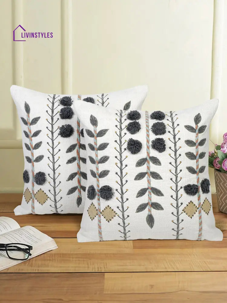 Eyda Embroidered Cotton Cushion Covers Set Of 2-18X18 Inch