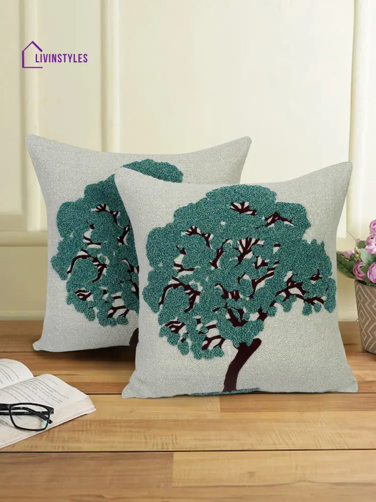 Eyda Embroidered Cotton Cushion Covers Set Of 2-18X18 Inch