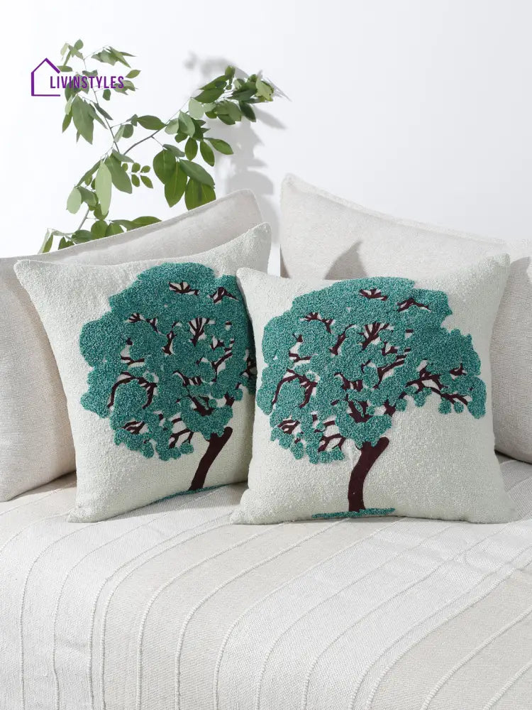 Eyda Embroidered Cotton Cushion Covers Set Of 2-18X18 Inch