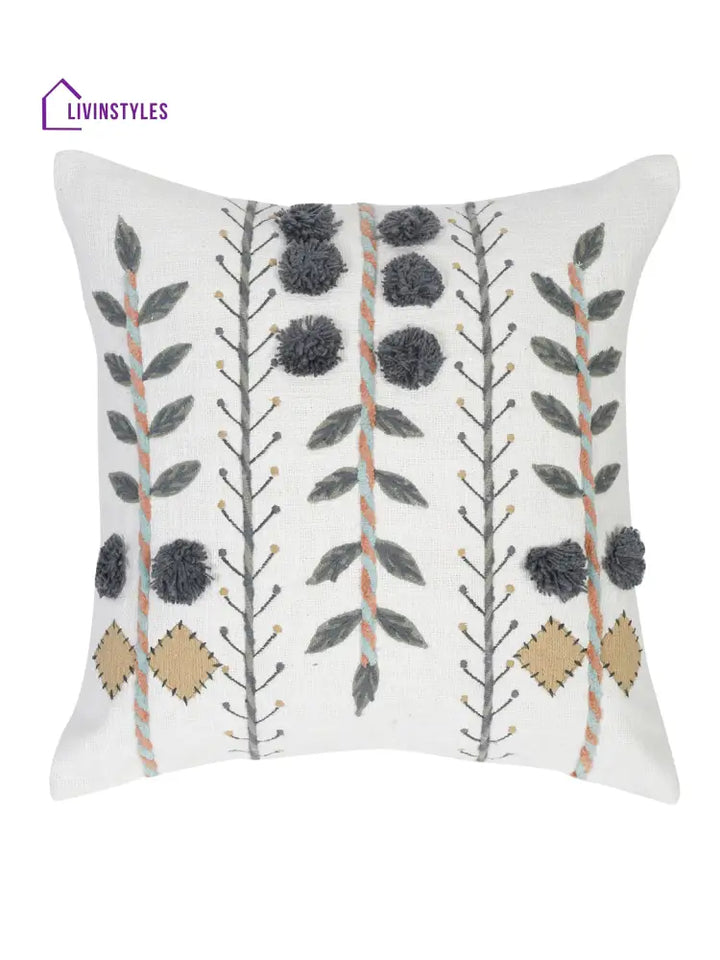 Eyda Embroidered Cotton Cushion Covers Set Of 2-18X18 Inch