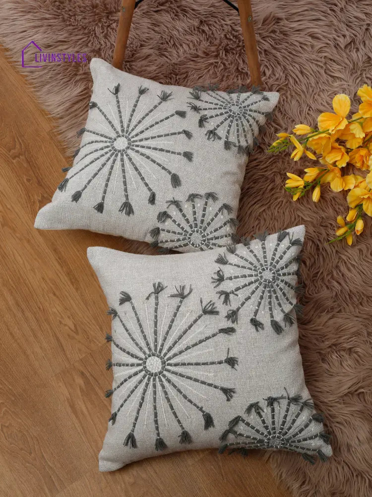 Eyda Embroidered Cotton Cushion Covers Set Of 2-18X18 Inch