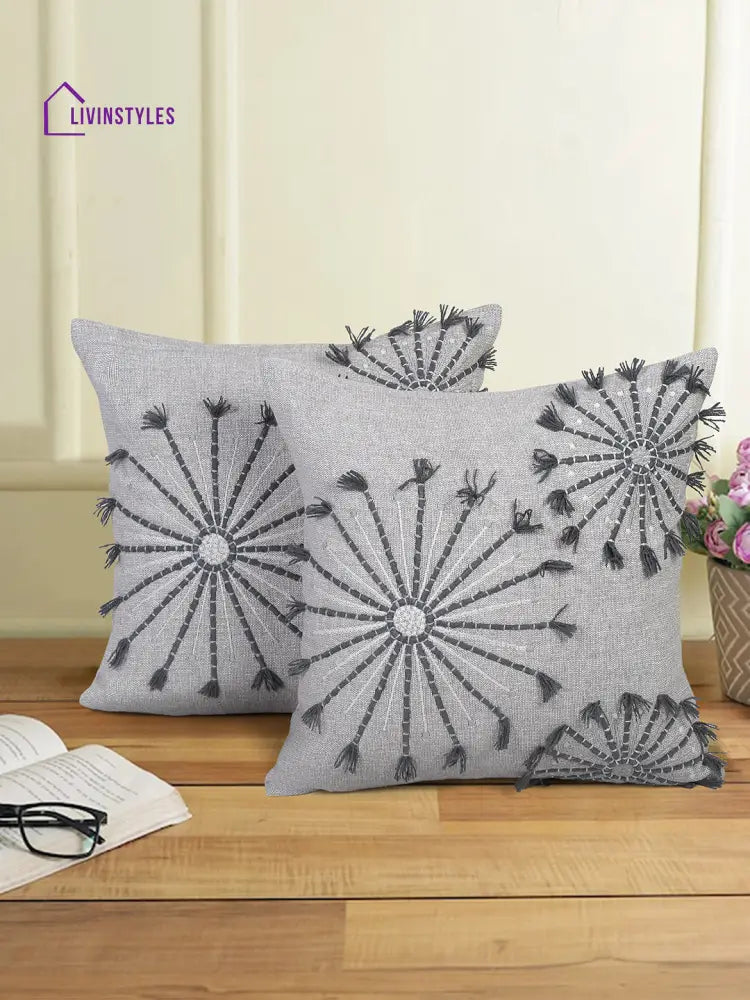 Eyda Embroidered Cotton Cushion Covers Set Of 2-18X18 Inch