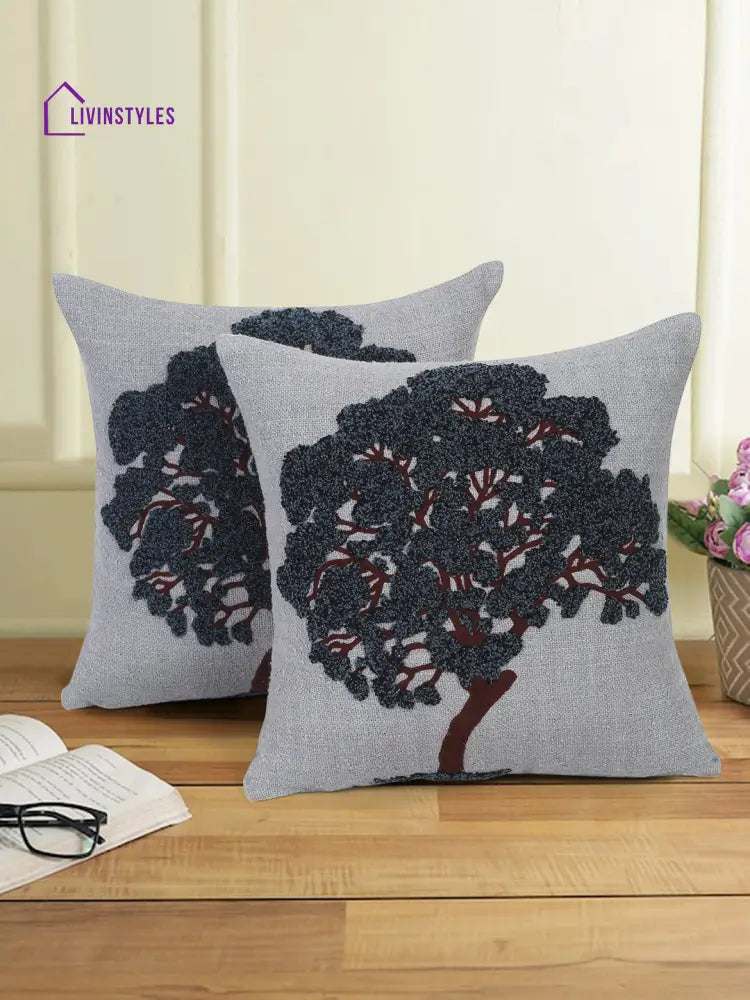 Eyda Embroidered Cotton Cushion Covers Set Of 2-18X18 Inch