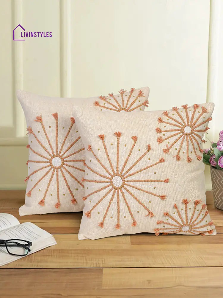 Eyda Embroidered Cotton Cushion Covers Set Of 2-18X18 Inch