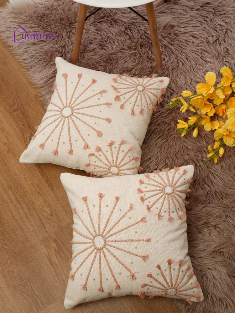 Eyda Embroidered Cotton Cushion Covers Set Of 2-18X18 Inch