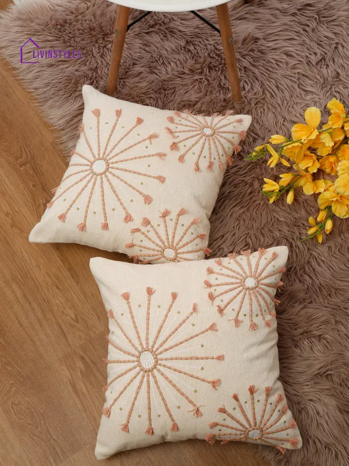 Eyda Embroidered Cotton Cushion Covers Set Of 2-18X18 Inch