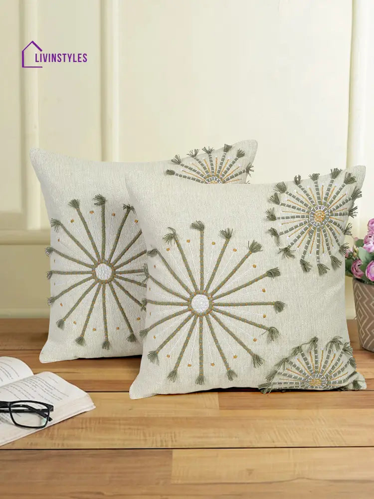 Eyda Embroidered Cotton Cushion Covers Set Of 2-18X18 Inch