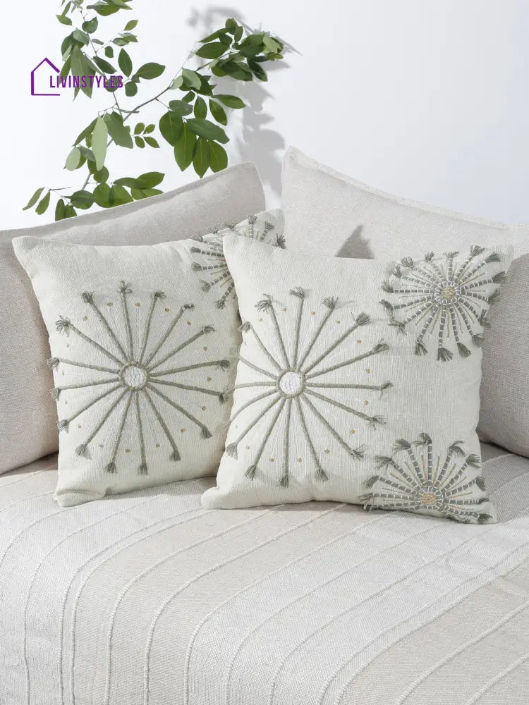 Eyda Embroidered Cotton Cushion Covers Set Of 2-18X18 Inch