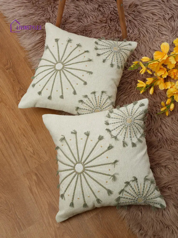 Eyda Embroidered Cotton Cushion Covers Set Of 2-18X18 Inch