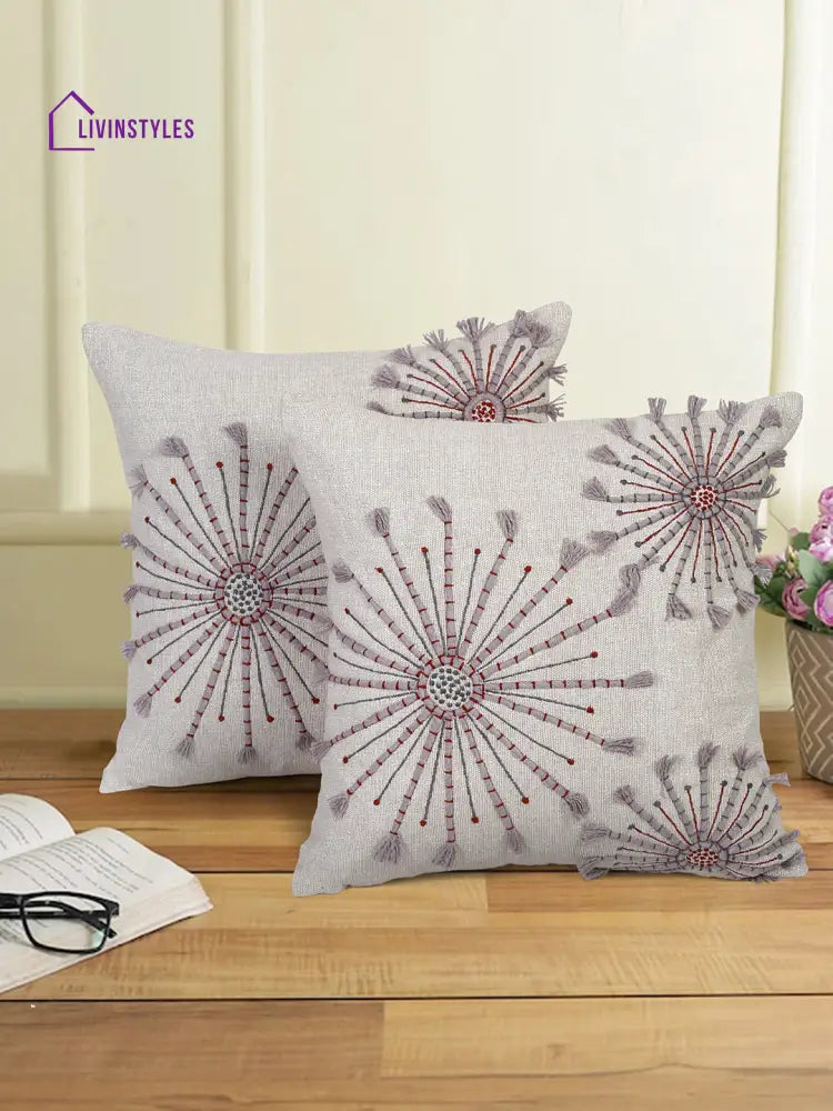 Eyda Embroidered Cotton Cushion Covers Set Of 2-18X18 Inch