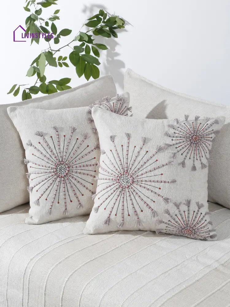 Eyda Embroidered Cotton Cushion Covers Set Of 2-18X18 Inch