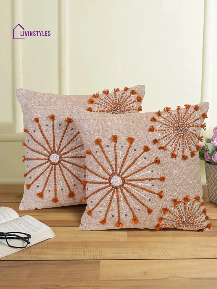 Eyda Embroidered Cotton Cushion Covers Set Of 2-18X18 Inch