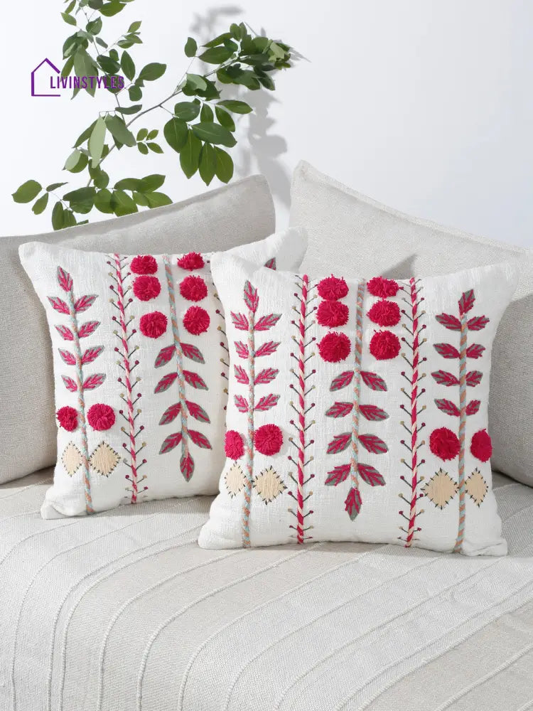 Eyda Embroidered Cotton Cushion Covers Set Of 2-18X18 Inch
