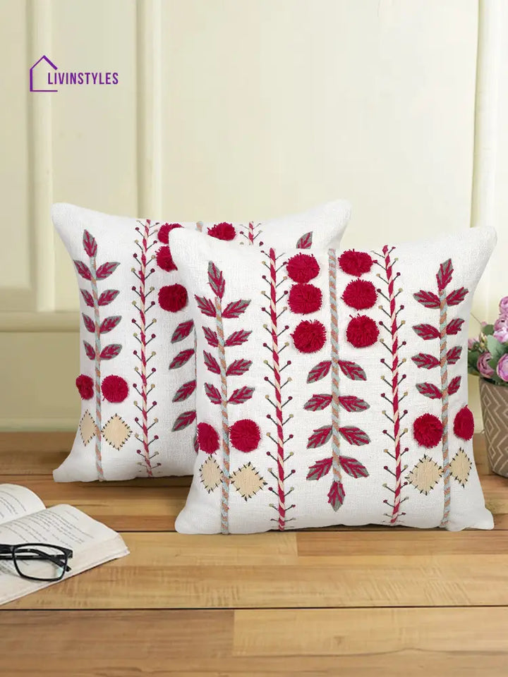 Eyda Embroidered Cotton Cushion Covers Set Of 2-18X18 Inch