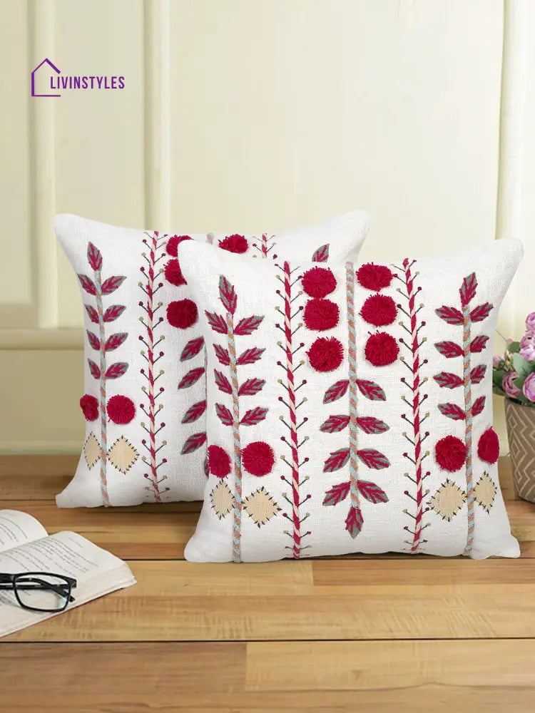 Eyda Embroidered Cotton Cushion Covers Set Of 2-18X18 Inch