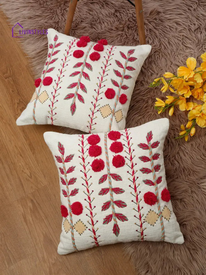 Eyda Embroidered Cotton Cushion Covers Set Of 2-18X18 Inch