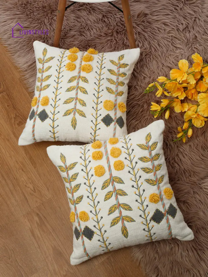 Eyda Embroidered Cotton Cushion Covers Set Of 2-18X18 Inch