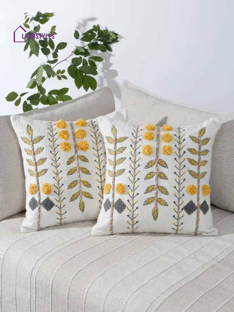 Eyda Embroidered Cotton Cushion Covers Set Of 2-18X18 Inch