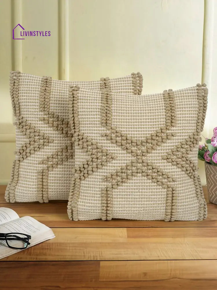 Eyda Gold Cotton Hand Woven Cushion Cover Set Of 2