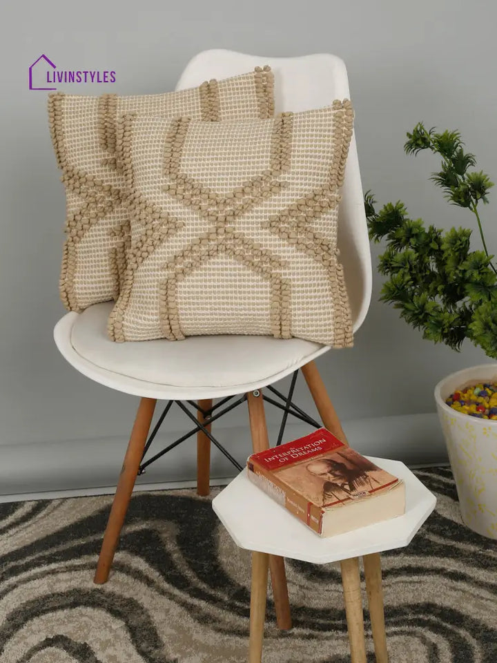 Eyda Gold Cotton Hand Woven Cushion Cover Set Of 2