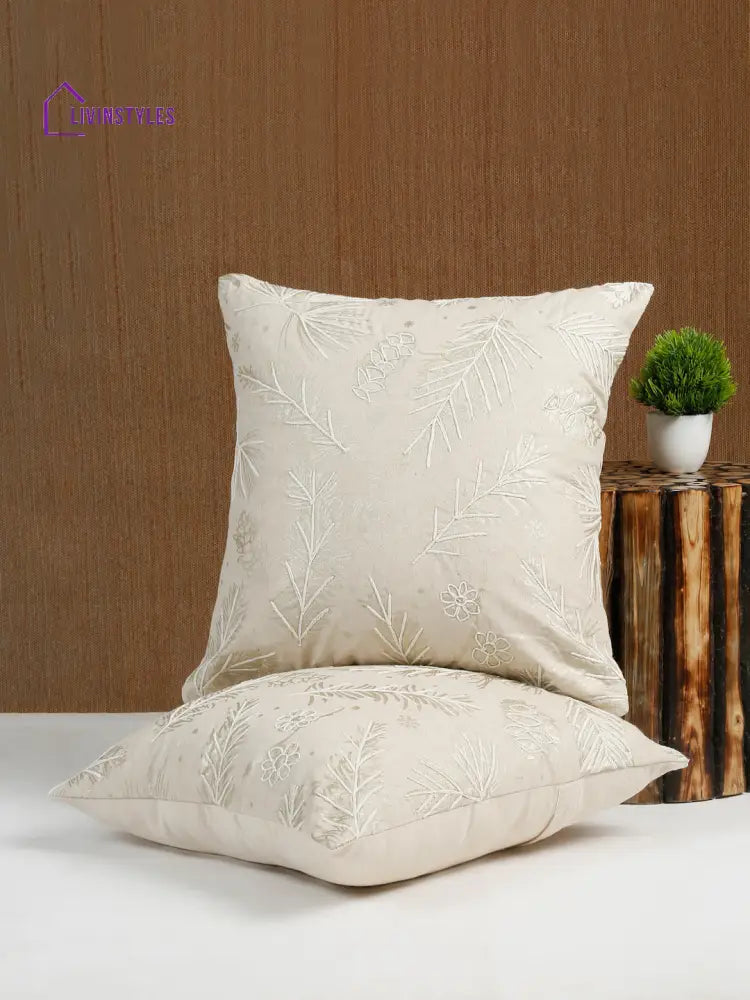 Eyda Gold Cotton Linen Embroidered Cushion Cover Set Of 2