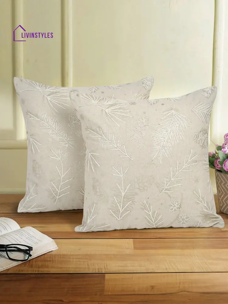 Eyda Gold Cotton Linen Embroidered Cushion Cover Set Of 2