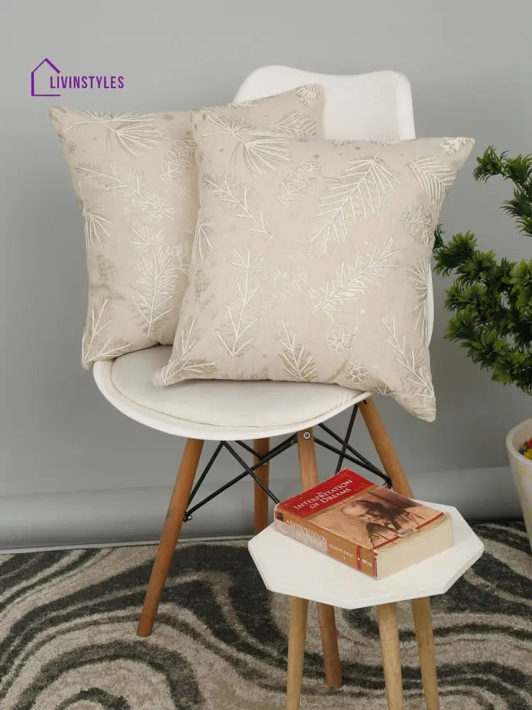 Eyda Gold Cotton Linen Embroidered Cushion Cover Set Of 2