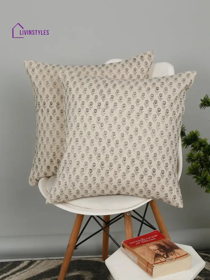 Eyda Gray Cotton Hand Block Cushion Cover Set Of 2