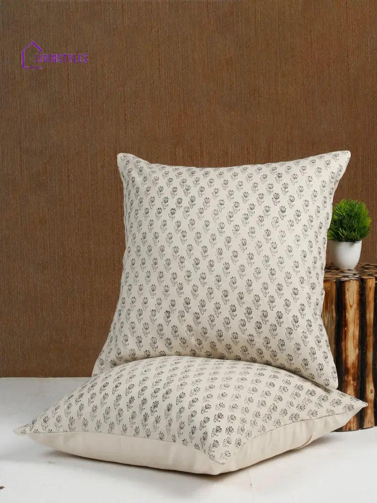 Eyda Gray Cotton Hand Block Cushion Cover Set Of 2