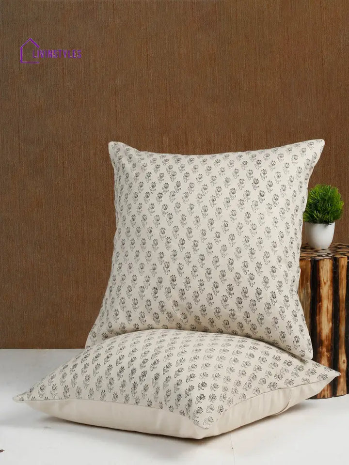 Eyda Gray Cotton Hand Block Cushion Cover Set Of 2