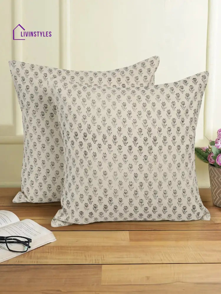 Eyda Gray Cotton Hand Block Cushion Cover Set Of 2