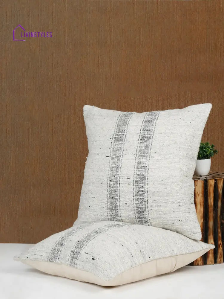 Eyda Gray Wool Hand Woven Cushion Cover Set Of 2
