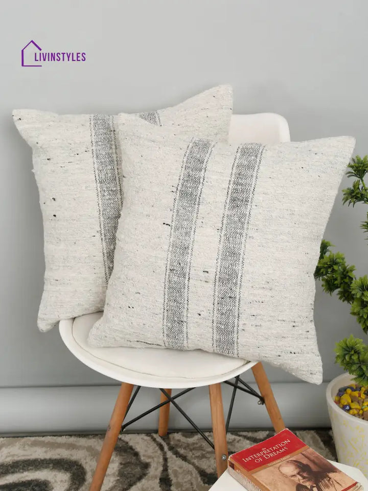Eyda Gray Wool Hand Woven Cushion Cover Set Of 2