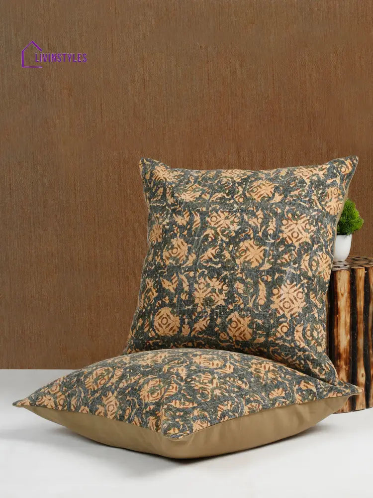 Eyda Green Cotton Floral Print Cushion Cover Set Of 2