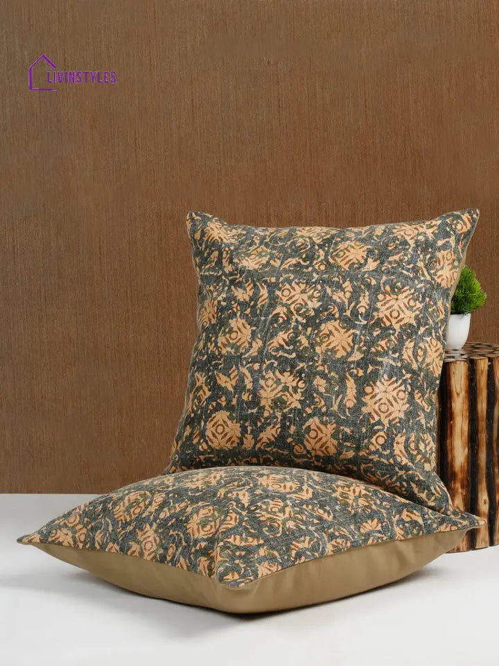 Eyda Green Cotton Floral Print Cushion Cover Set Of 2