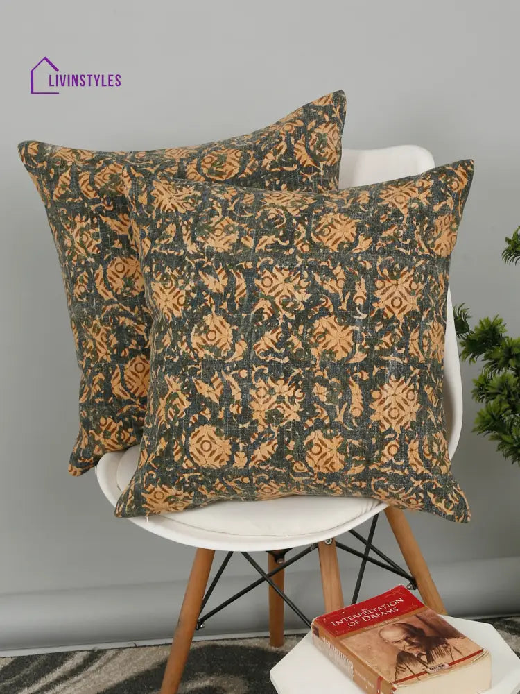 Eyda Green Cotton Floral Print Cushion Cover Set Of 2