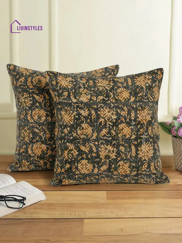 Eyda Green Cotton Floral Print Cushion Cover Set Of 2