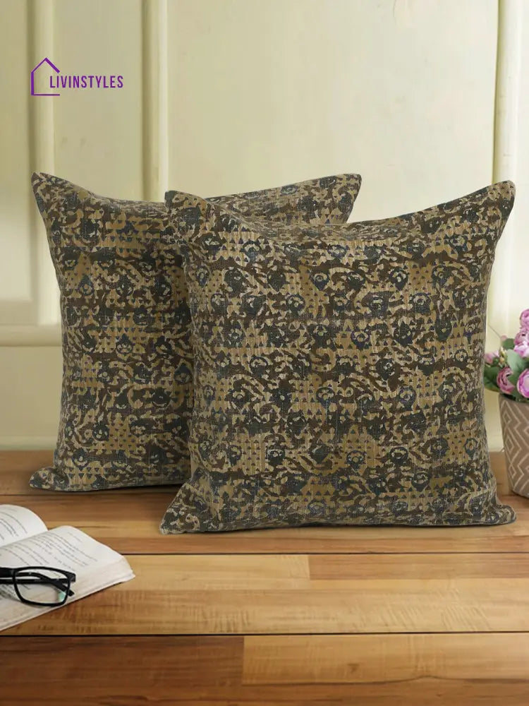 Eyda Green Cotton Printed Cushion Cover Set Of 2