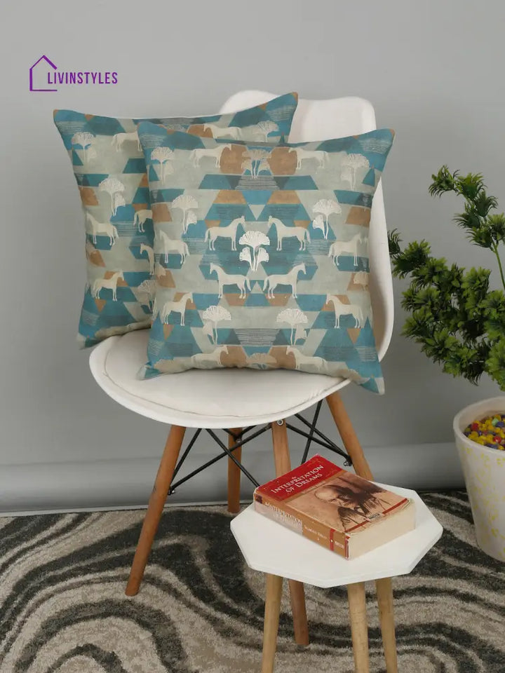 Eyda Green Cotton Printed Cushion Cover Set Of 2