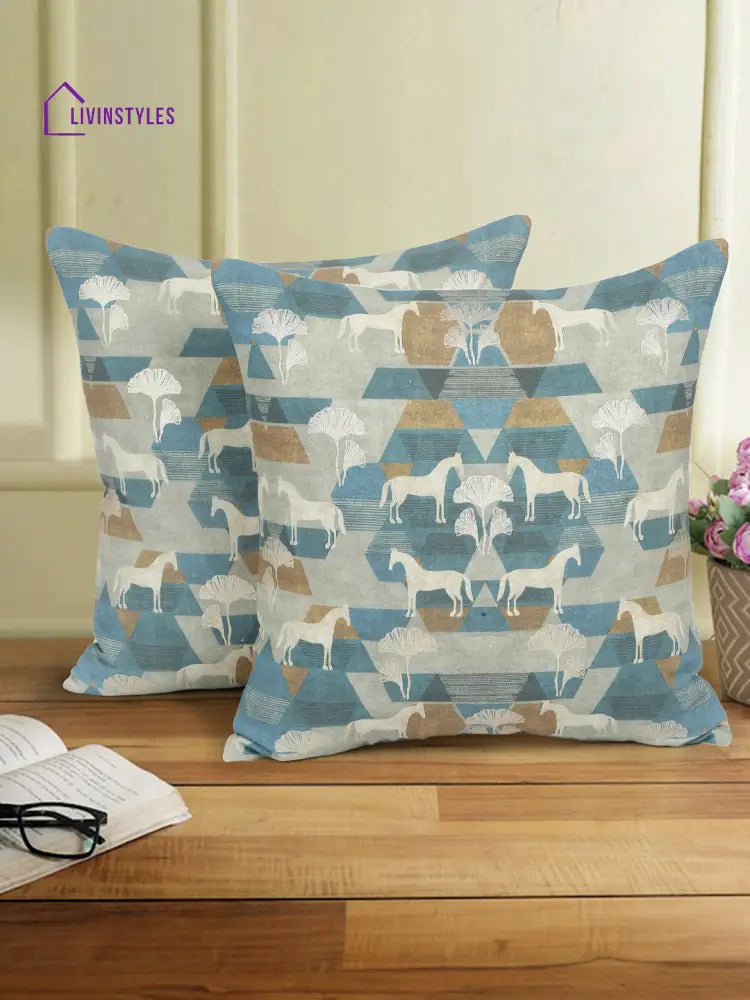 Eyda Green Cotton Printed Cushion Cover Set Of 2