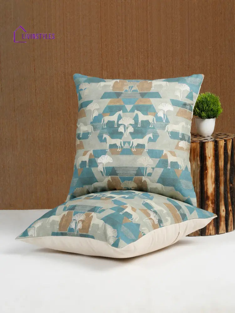 Eyda Green Cotton Printed Cushion Cover Set Of 2
