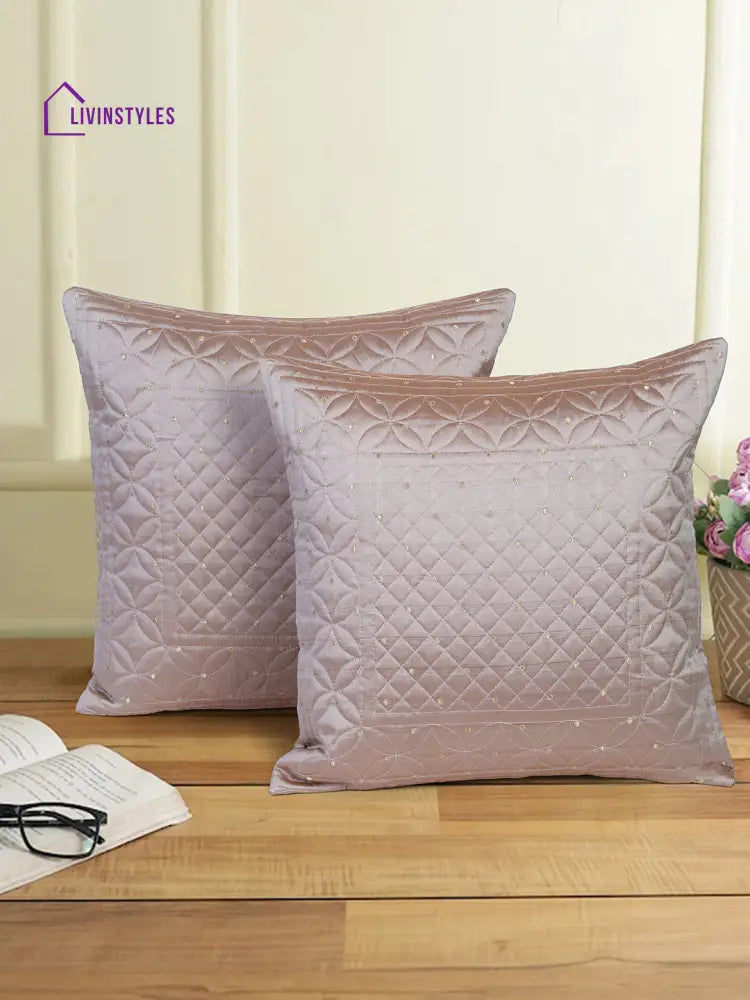 Eyda Grey Color Quilted Cushion Covers Set Of 2 - 16X16 Inch