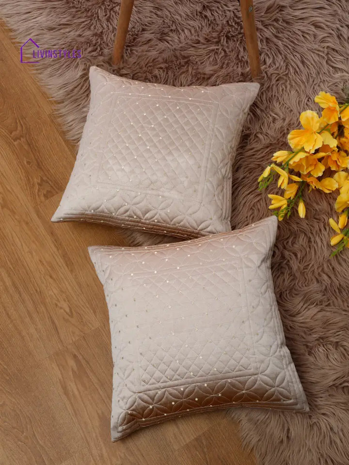 Eyda Grey Color Quilted Cushion Covers Set Of 2 - 16X16 Inch